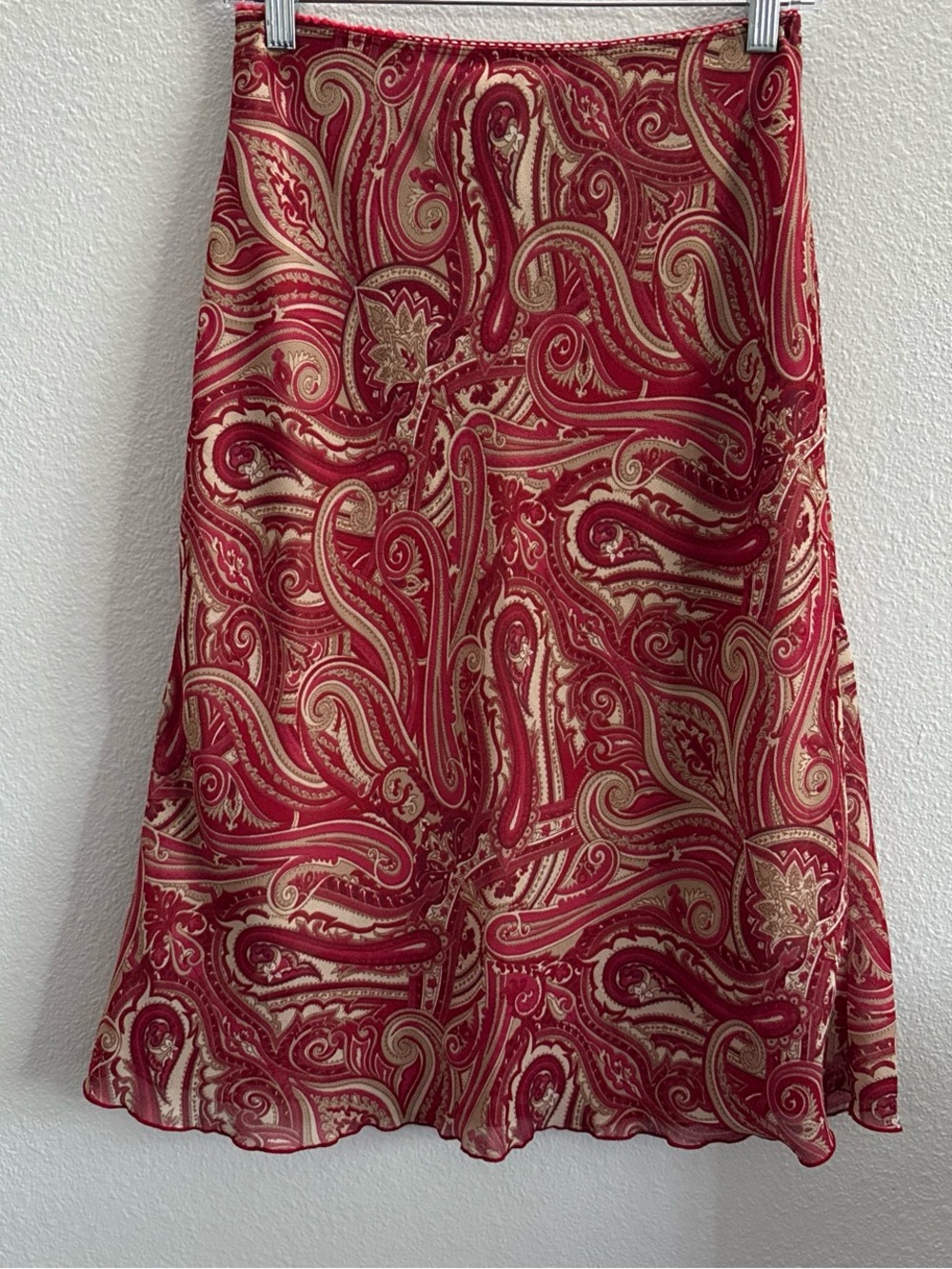 Vintage La Belle Red Paisley Sheer Midi Skirt Size 5 Made in USA